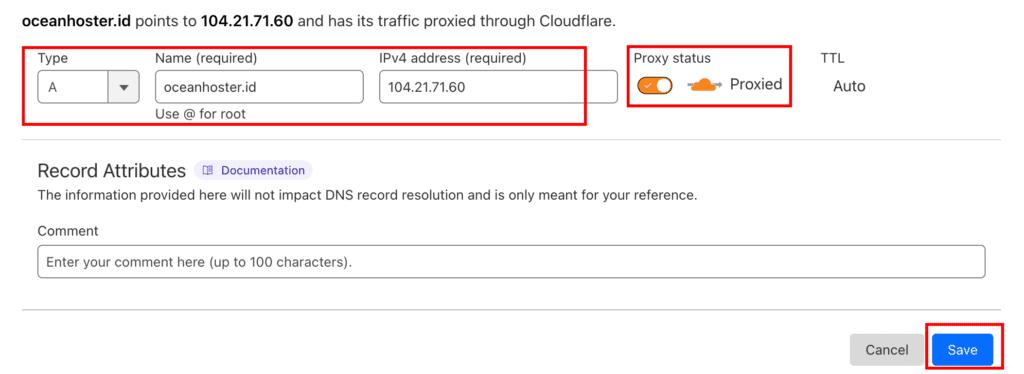 Cara Menggunakan CloudFlare - A record cloudflare