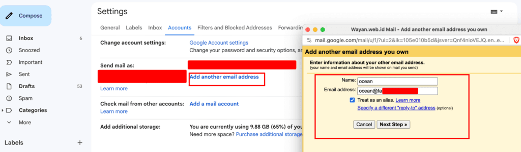 Cara Menggunakan Email Domain Sendiri di Gmail - masukkan email domain sendiri